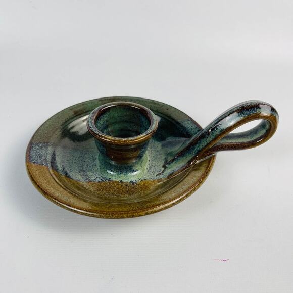 Handcrafted Art Pottery Candelabra Candle Holder Browns Greens - Picture 4 of 6